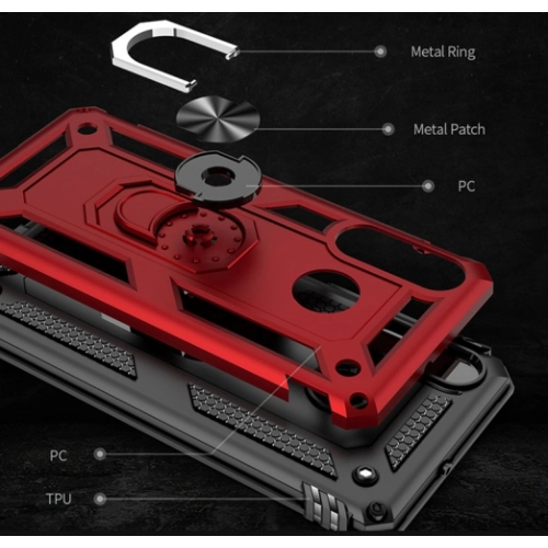 Huawei P30 Pro Kılıf Silikon Zırhlı Standlı Yüzüklü Mıknatıslı Tank Kapak - Kırmızı