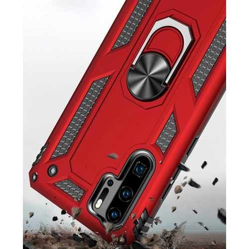 Huawei P30 Pro Kılıf Silikon Zırhlı Standlı Yüzüklü Mıknatıslı Tank Kapak - Rose Gold