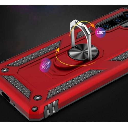 Huawei P30 Pro Kılıf Silikon Zırhlı Standlı Yüzüklü Mıknatıslı Tank Kapak - Kırmızı