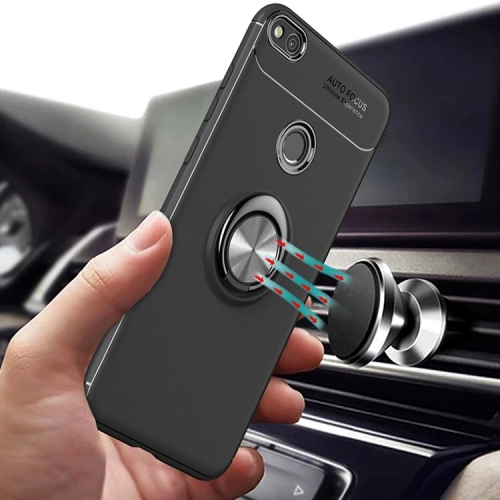 Huawei P9 Lite (2017) Kılıf Renkli Silikon Yüzüklü Standlı Auto Focus Ravel Kapak - Mavi