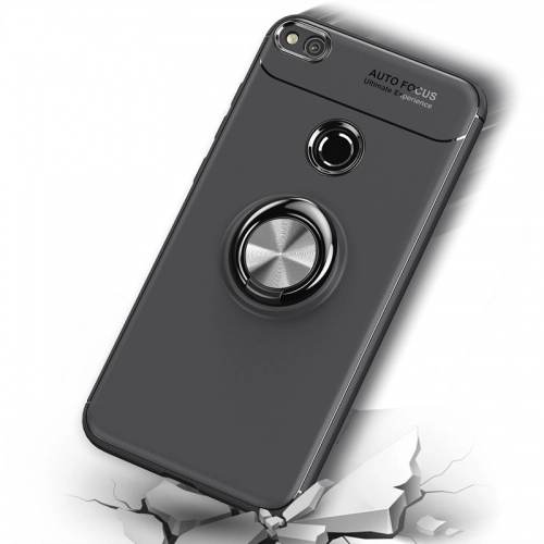 Huawei P9 Lite (2017) Kılıf Renkli Silikon Yüzüklü Standlı Auto Focus Ravel Kapak - Kırmızı - Siyah