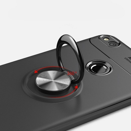 Huawei P9 Lite (2017) Kılıf Renkli Silikon Yüzüklü Standlı Auto Focus Ravel Kapak - Kırmızı - Siyah