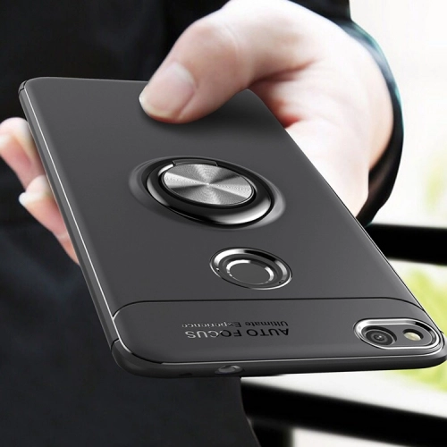 Huawei P9 Lite (2017) Kılıf Renkli Silikon Yüzüklü Standlı Auto Focus Ravel Kapak - Mavi - Siyah