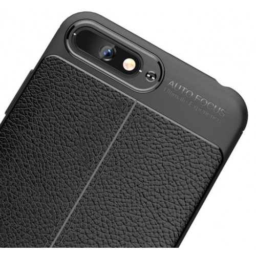 Huawei Y6 2019 Kılıf Deri Görünümlü Lüks Parmak İzi Bırakmaz Niss Silikon Kapak - Siyah