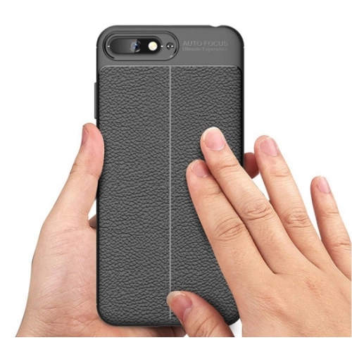 Huawei Y6 2019 Kılıf Deri Görünümlü Lüks Parmak İzi Bırakmaz Niss Silikon Kapak - Siyah