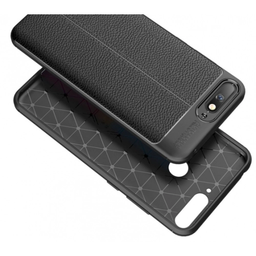 Huawei Y6 2019 Kılıf Deri Görünümlü Lüks Parmak İzi Bırakmaz Niss Silikon Kapak - Siyah