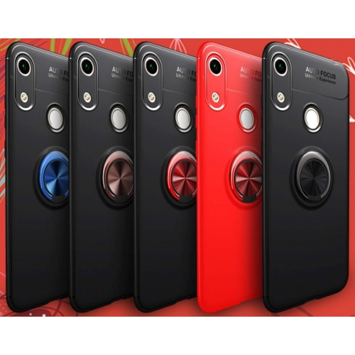 Huawei Y6s Kılıf Renkli Silikon Yüzüklü Standlı Auto Focus Ravel Kapak - Mavi - Siyah