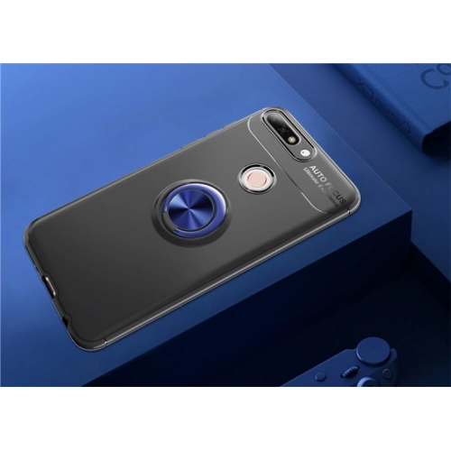 Huawei Y7 2018 Kılıf Renkli Silikon Yüzüklü Standlı Auto Focus Ravel Kapak - Kırmızı - Siyah