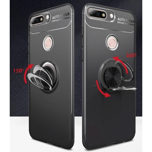 Huawei Y7 2018 Kılıf Renkli Silikon Yüzüklü Standlı Auto Focus Ravel Kapak - Mavi