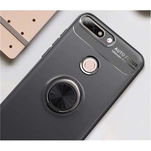 Huawei Y7 2018 Kılıf Renkli Silikon Yüzüklü Standlı Auto Focus Ravel Kapak - Rose Gold