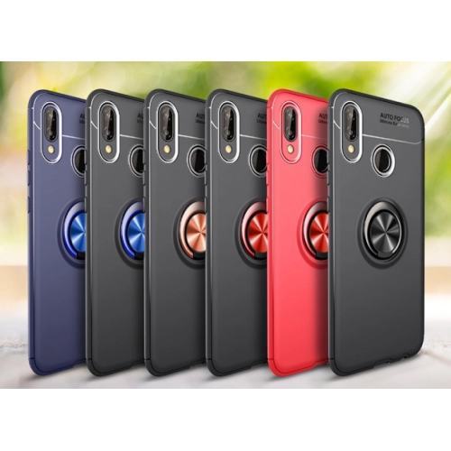 Huawei Y7 2019 Kılıf Renkli Silikon Yüzüklü Standlı Auto Focus Ravel Kapak - Kırmızı