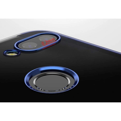 Huawei Y7 2019 Kılıf Renkli Köşeli Lazer Şeffaf Esnek Silikon - Mavi