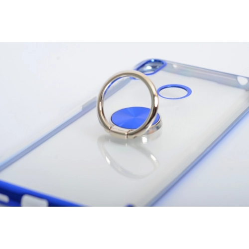 Huawei Y7 2019 Kılıf Renkli Köşeli Yüzüklü Standlı Lazer Şeffaf Esnek Silikon - Gold