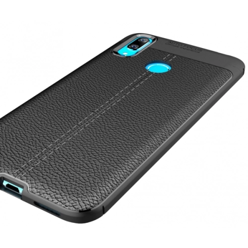 Huawei Y7 2019 Kılıf Deri Görünümlü Lüks Parmak İzi Bırakmaz Niss Silikon Kapak - Lacivert