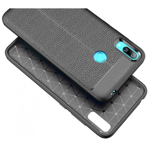 Huawei Y7 2019 Kılıf Deri Görünümlü Lüks Parmak İzi Bırakmaz Niss Silikon Kapak - Lacivert