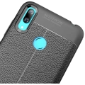 Huawei Y7 2019 Kılıf Deri Görünümlü Lüks Parmak İzi Bırakmaz Niss Silikon Kapak - Siyah