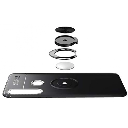 Huawei Y9 Prime 2019 Kılıf Renkli Silikon Yüzüklü Standlı Auto Focus Ravel Kapak - Kırmızı - Siyah