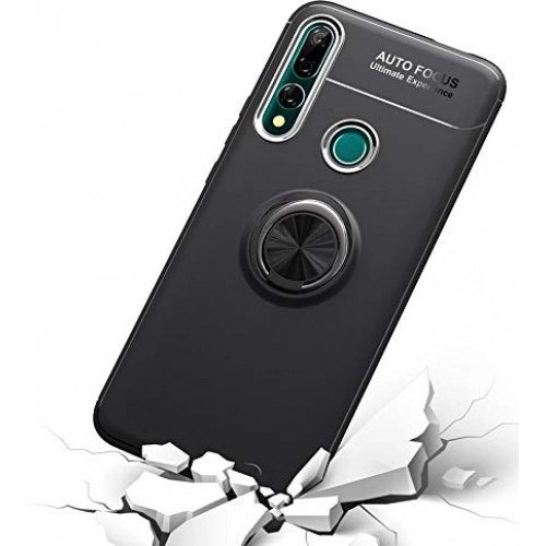 Huawei Y9 Prime 2019 Kılıf Renkli Silikon Yüzüklü Standlı Auto Focus Ravel Kapak - Kırmızı - Siyah