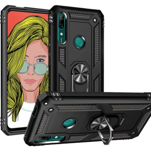 Huawei Y9 Prime 2019 Kılıf Silikon Zırhlı Standlı Yüzüklü Mıknatıslı Tank Kapak - Kırmızı