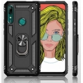 Huawei Y9 Prime 2019 Kılıf Silikon Zırhlı Standlı Yüzüklü Mıknatıslı Tank Kapak - Siyah