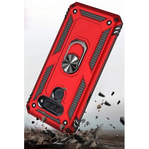 LG Q60 Kılıf Silikon Zırhlı Standlı Yüzüklü Mıknatıslı Tank Kapak - Siyah