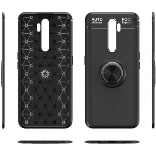 Oppo A5 2020 Kılıf Renkli Silikon Yüzüklü Standlı Auto Focus Ravel Kapak - Kırmızı