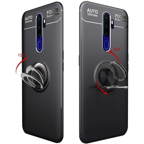 Oppo A5 2020 Kılıf Renkli Silikon Yüzüklü Standlı Auto Focus Ravel Kapak - Mavi