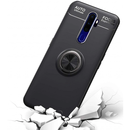 Oppo A5 2020 Kılıf Renkli Silikon Yüzüklü Standlı Auto Focus Ravel Kapak - Mavi