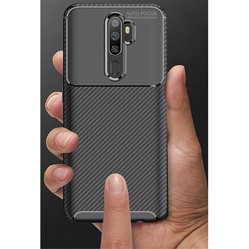 Oppo A5 2020 Kılıf Silikon Parmak İzi Bırakmayan Karbon Soft Negro Kapak - Lacivert