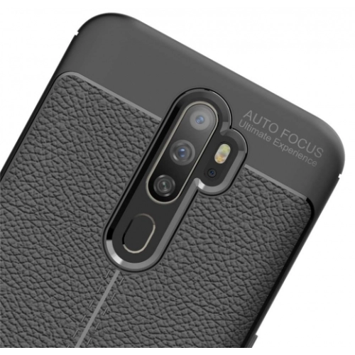 Oppo A5 2020 Kılıf Deri Görünümlü Lüks Parmak İzi Bırakmaz Niss Silikon Kapak - Siyah