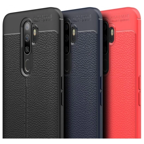 Oppo A5 2020 Kılıf Deri Görünümlü Lüks Parmak İzi Bırakmaz Niss Silikon Kapak - Siyah