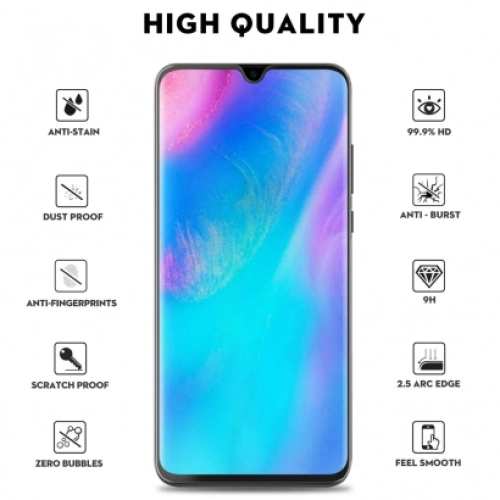 Oppo A5 2020 Kırılmaz Cam Tam Kapatan Kenarları Kırılmaya Dayanıklı Cam Ekran Koruyucu - Siyah