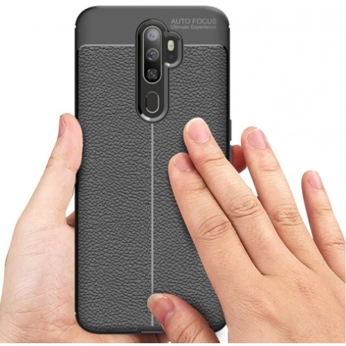 Oppo A9 2020 Kılıf Deri Görünümlü Lüks Parmak İzi Bırakmaz Niss Silikon Kapak - Siyah