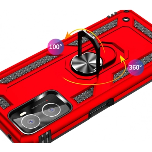 Oppo A96 4G Kılıf Silikon Zırhlı Standlı Yüzüklü Mıknatıslı Tank Kapak - Lacivert