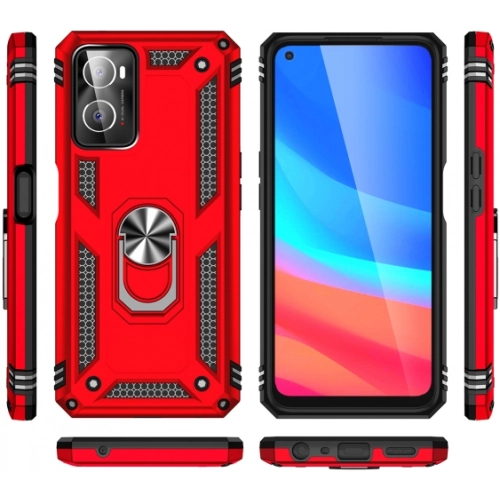 Oppo A96 4G Kılıf Silikon Zırhlı Standlı Yüzüklü Mıknatıslı Tank Kapak - Gold