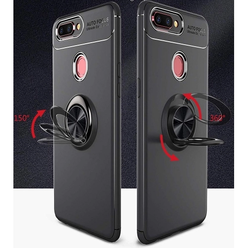 Oppo AX7 Kılıf Renkli Silikon Yüzüklü Standlı Auto Focus Ravel Kapak - Rose Gold