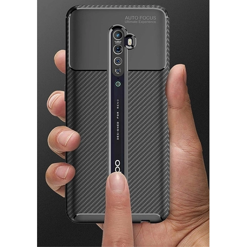 Oppo Reno 2 Kılıf Silikon Parmak İzi Bırakmayan Karbon Soft Negro Kapak - Lacivert