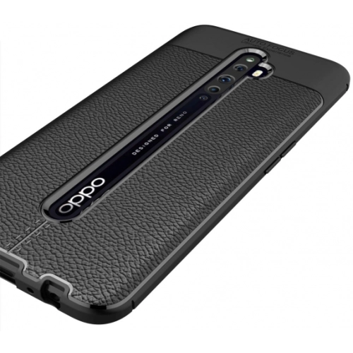 Oppo Reno 2z Kılıf Deri Görünümlü Lüks Parmak İzi Bırakmaz Niss Silikon Kapak - Lacivert