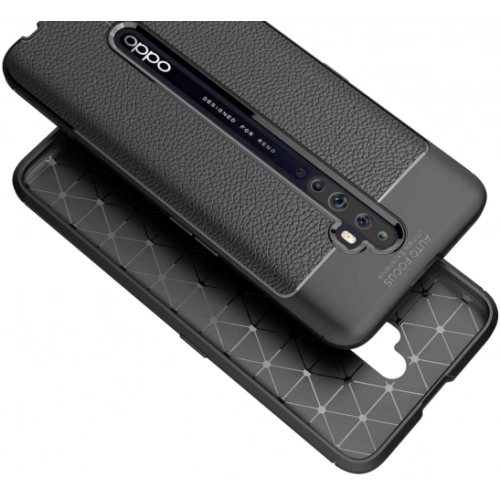 Oppo Reno 2z Kılıf Deri Görünümlü Lüks Parmak İzi Bırakmaz Niss Silikon Kapak - Lacivert