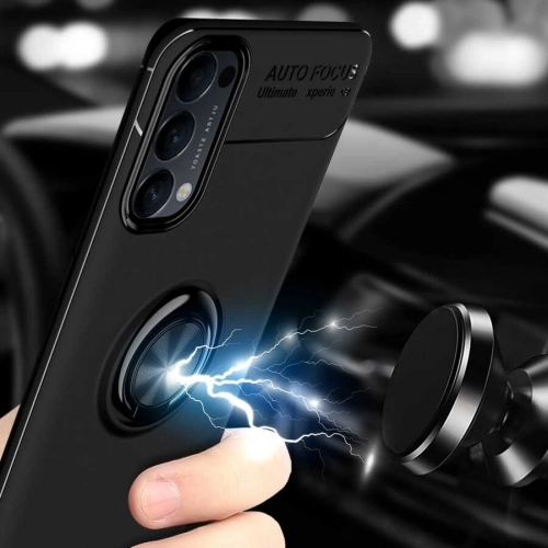 Oppo Reno 4 Kılıf Renkli Silikon Yüzüklü Standlı Auto Focus Ravel Kapak - Mavi