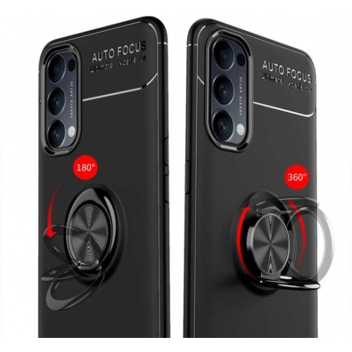 Oppo Reno 4 Kılıf Renkli Silikon Yüzüklü Standlı Auto Focus Ravel Kapak - Mavi