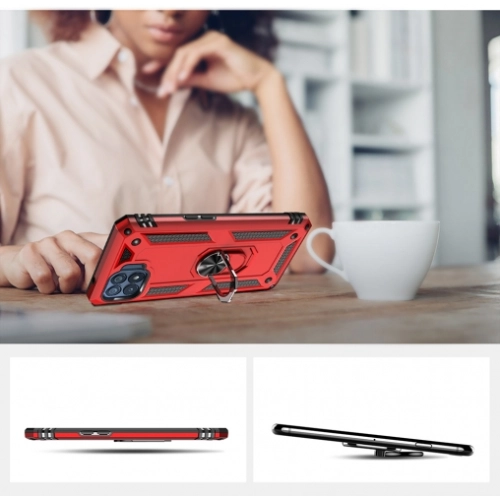 Oppo Reno 4 Lite Kılıf Silikon Zırhlı Standlı Yüzüklü Mıknatıslı Tank Kapak - Rose Gold