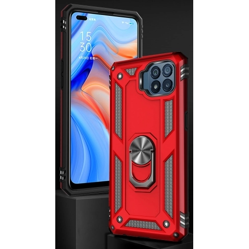 Oppo Reno 4 Lite Kılıf Silikon Zırhlı Standlı Yüzüklü Mıknatıslı Tank Kapak - Rose Gold