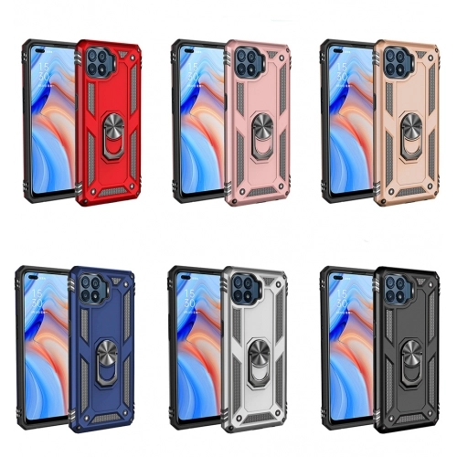 Oppo Reno 4 Lite Kılıf Silikon Zırhlı Standlı Yüzüklü Mıknatıslı Tank Kapak - Rose Gold