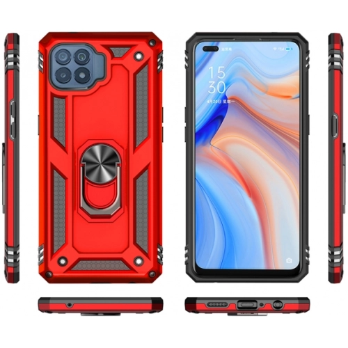 Oppo Reno 4 Lite Kılıf Silikon Zırhlı Standlı Yüzüklü Mıknatıslı Tank Kapak - Rose Gold