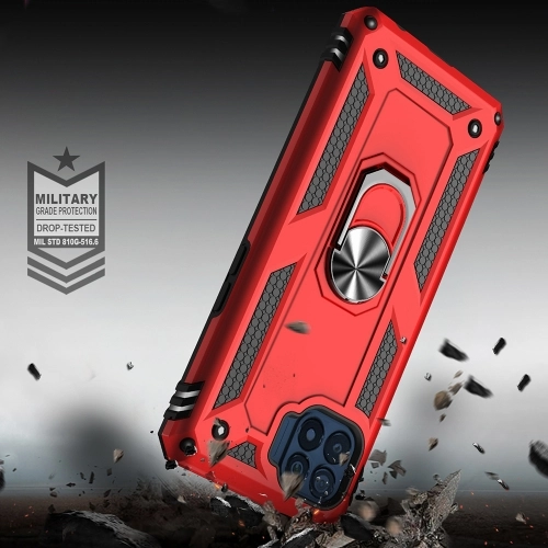 Oppo Reno 4 Lite Kılıf Silikon Zırhlı Standlı Yüzüklü Mıknatıslı Tank Kapak - Rose Gold