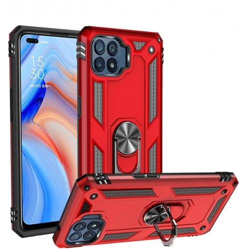 Oppo Reno 4 Lite Kılıf Silikon Zırhlı Standlı Yüzüklü Mıknatıslı Tank Kapak - Rose Gold