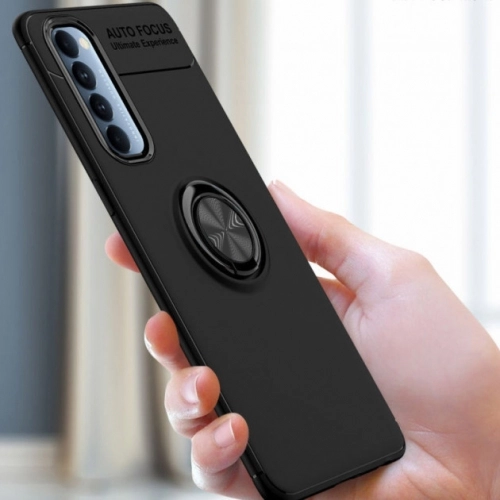 Oppo Reno 4 Pro Kılıf Renkli Silikon Yüzüklü Standlı Auto Focus Ravel Kapak - Mavi - Siyah