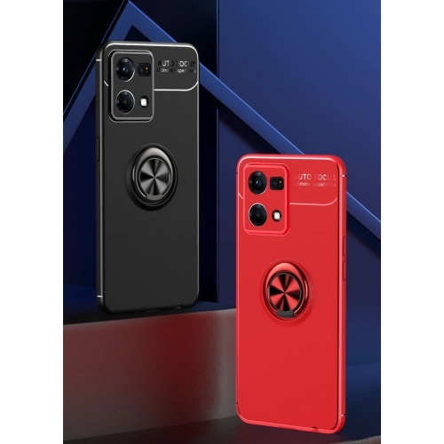 Oppo Reno 7 Kılıf Renkli Silikon Yüzüklü Standlı Auto Focus Ravel Kapak - Mavi - Siyah