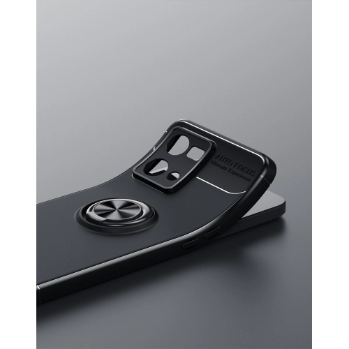 Oppo Reno 7 Kılıf Renkli Silikon Yüzüklü Standlı Auto Focus Ravel Kapak - Mavi - Siyah